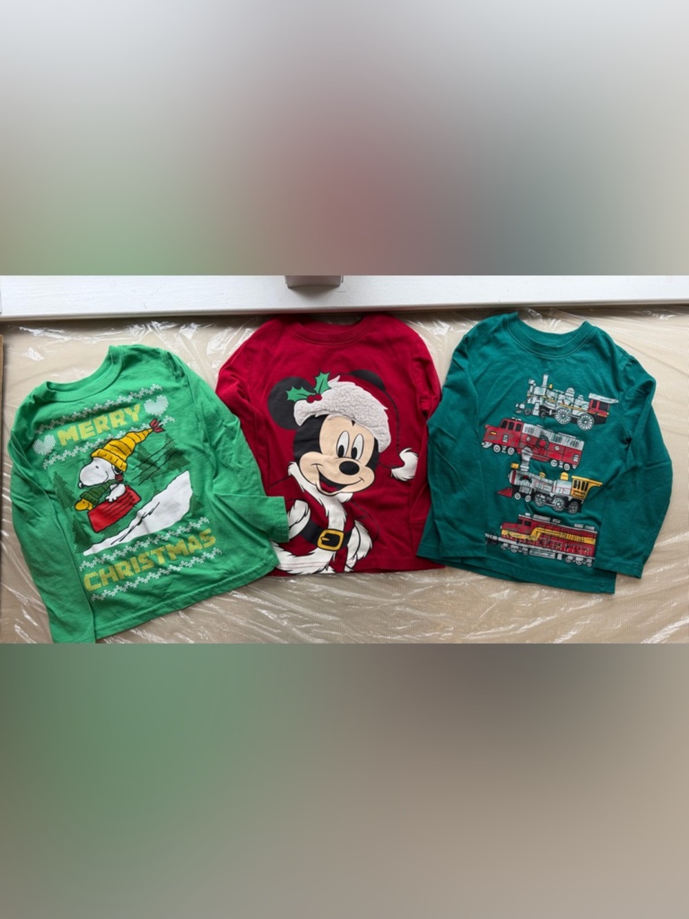 Disney Red Mickey and Green Holiday Character Long-Sleeve Tees